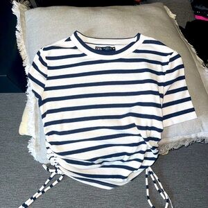 STRIPED Blue and White Fitted Crop Top